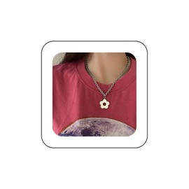 Cimenexe Bohemian Flower Choker Necklace Silver Hollow Flower Pendant Necklace Minimalist Flower Collar Necklace Punk Flower Paper Clip Chain Necklace Jewellery for Women and Girls Gifts, Zinc, No