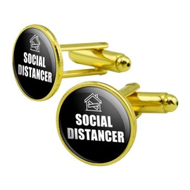 GRAPHICS & MORE Boarded Up Home Social Distancer Round Cufflink Set Gold Color