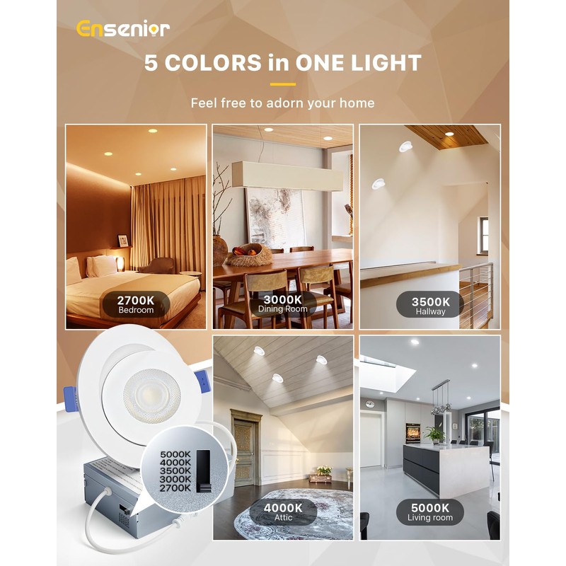 Ensenior 4 Pack 4 inch Gimbal Led Recessed Light with