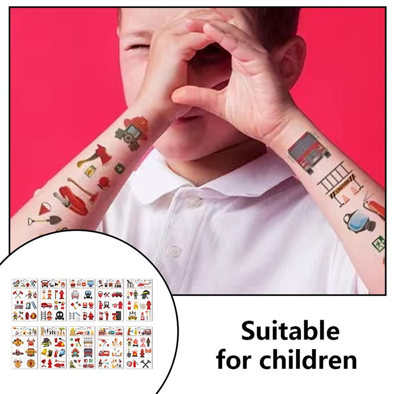 10 Pcs Fire Fake Tattoo Firefighter Temporary Tattoos Waterproof Firetruck