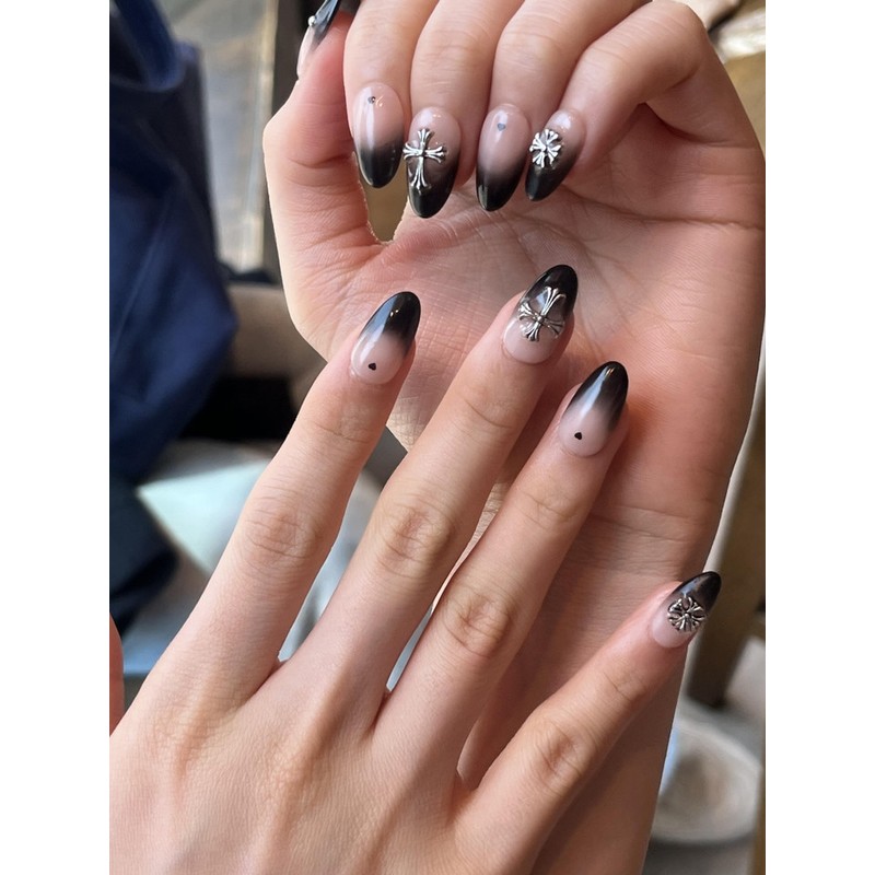Chrome Black Handmade Nail Tips - Long Nose Pin /