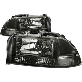 DNA MOTORING Pair Headlights Compatible with 97-04 Dodge Dakota / 98-03 Durango, Driver & Passenger Side, Smoke/Clear, HL-OH-DD974P-SM-CL1