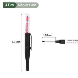 YOKIVE Set of 4 Deep Hole Marker Pens, Black Ink, Long Point, Deep Hole Marking, Perfect for Home Decoration, Woodworking, Metalwork