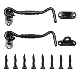 Yosawo 2 Pcs Cabin Hook and Eye Latch,Stainless Steel Heavy Duty Barn Barn Door Swivel Window Hook Lock for Garage, Garden Gates, Closet Shed（Black-110mm）