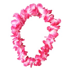 Hawaiian Lei Flower Necklace - Pack of 1 - Deluxe Thick Pink Flower Necklace - Flower Garland Hawaii Hula Beach Party Fancy Dress Accessory