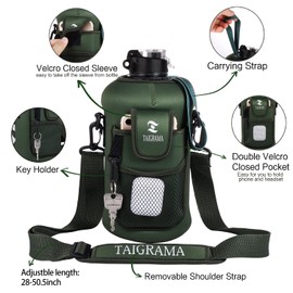 Botella de agua de medio galón (60 onzas, 40 onzas) con asa aislada funda para teléfono (sin pajita), sin BPA, reutilizable, grande, para deportes, 2,2 l, 1,3 l, regalo para niñas y mujeres, 2,2 l, color verde oliva