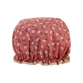 Flower Bath Caps Cotton Waterproof Elastic Band Shower Hat for Women Girl Shower Hair Protection (purplished red)