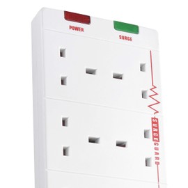 Masterplug Eight Socket Surge Protected Extension Lead, 2 Metres, 27 x 10 cm, White
