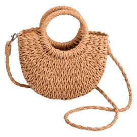 Wisebom Straw Beach Bag for Women, Handwoven Tote Bag Straw Crossbody Bag Hand Weave Shoulder Bag, Rattan Handbag Hollow Boho Style Clutch Purse for Beach Travel Daily Use