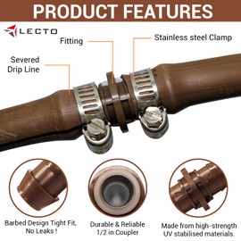 LECTO Universal 5/8", 1/2", .700" Drip Line Repair & Extension Kit – 3 Pack Plastic Couplers with 6 Stainless Steel Hose Clamps