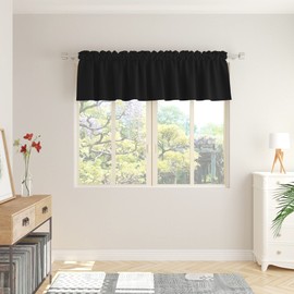 LKTCOBTAC Black Small Tiers Kitchen Short Small Mini Window Curtains Valance 12 inches Length Blackout Home Decor Blackout Basement rv Camper Living Room/Bedroom 52W by 12L 1 Piece Rod Pocket