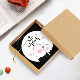Christmas Ornaments Gift Keepsake Christmas Ornament Best Mom Gifts Xmas Tree Decorations Ceramic Round Ornament with Gift Box 2.95in(Cat Mom)