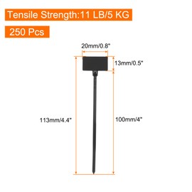 sourcing map 250pcs Marker Cable Zip Ties, 4 Inch Inner Self-Locking Labels Zip Tie Wraps, Tags Wire Ties Straps for Indoor and Outdoor, 3/32",Black