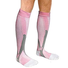Remedy Health Unisex 10 Point Compression Therapy Socks with Graduated Compression, Pink/White