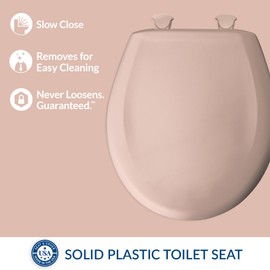 Bemis Classic Colors Slow Close Toilet Seat, Easy Clean Hinges and Durable Plastic Seat, Made in USA, Round, Venetian Pink
