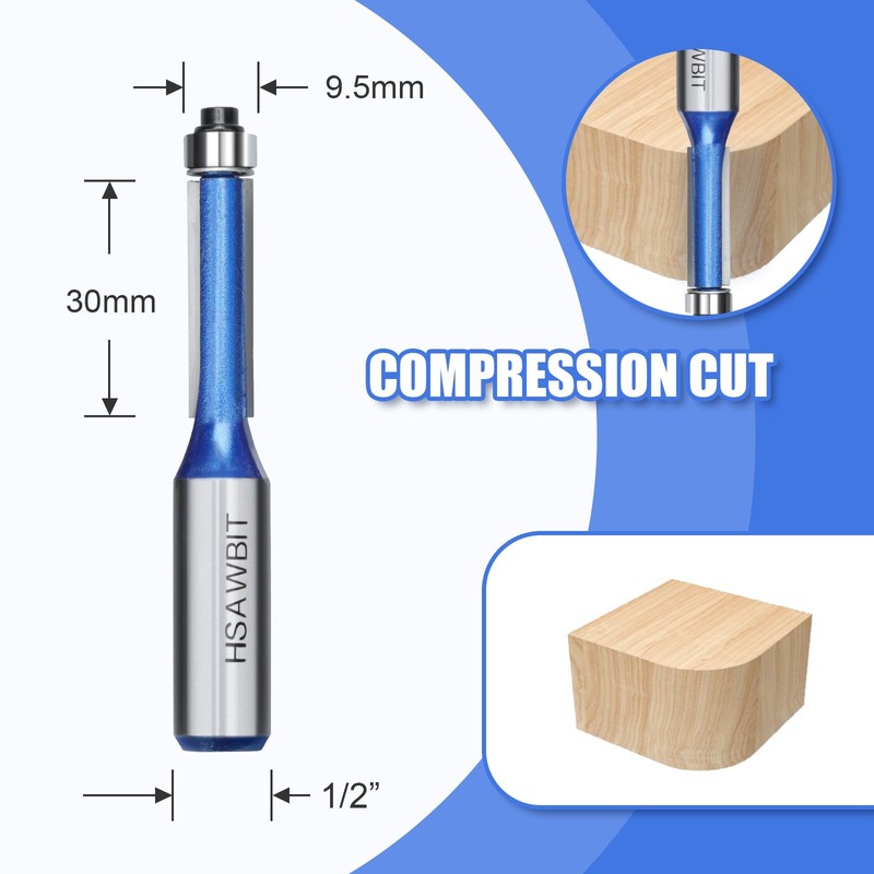 hsawbit Router Bit Set, 4pcs Flush Trim Router Bits 1/2"