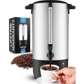 Zulay Commercial Coffee Maker Stainless Steel - 45 Cup Coffee Urn With Twist-Lock Lid & Cool-Touch Handles - Quick-Brewing Coffee Maker With Keep-Warm Mode For Events & Catering - Silver