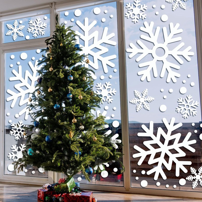 Extra Large Snowflake Window Clings Christmas Decorations, White Snowflakes Clings