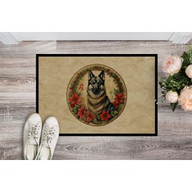 Caroline's Treasures DAC2398JMAT Norwegian Elkhound Christmas Flowers Doormat Front Door Mat Indoor Outdoor Rugs for Entryway, Non Slip Washable Low Pile, 24H X 36W