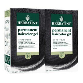 Herbatint Permanent Hair Dye - 1N Black - For Up To 100% Gray Coverage of Resistant Gray Hair - Ammonia-Free, Alcohol-Free & Vegan - Salon Influenced Hair color 5.75 fl oz (2 Pack)