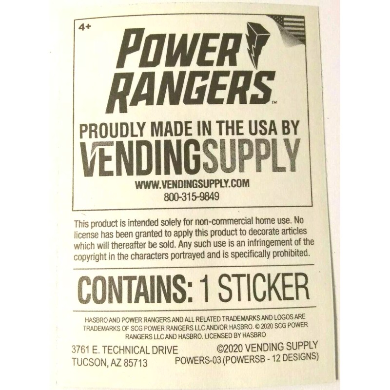 Vending Supply Power Rangers Yellow Ranger Vending Sticker