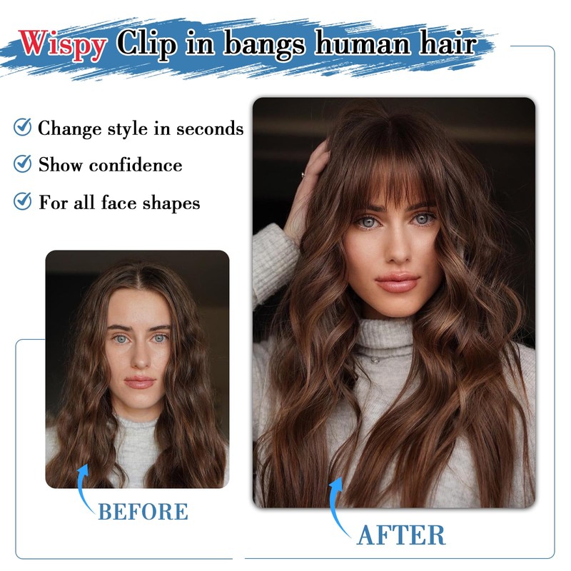 Carendia Bangs Hair Clip Human Hair Natural Black French Bangs