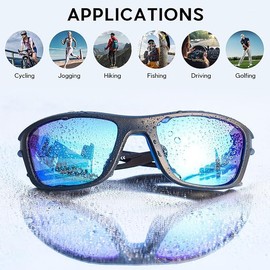 Solsun Sports Polarized Sunglasses For Men:Wrap Around Sunglasses UV Protection, Cycling Fishing Pugs Sun Glasses For Woman (Style 01 (1-Pack), A01-Black Frame/Blue Lens)
