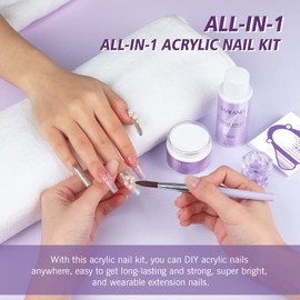 Saviland Acrylic Nail Set: 30 g Clear Acrylic Powder and 60 ml Acrylic Liquid with Acrylic Brush, Nail Stencil, Nail Files, Dappen Dish for Acrylic Nail Extension, Nail DIY Starter Set for Beginners