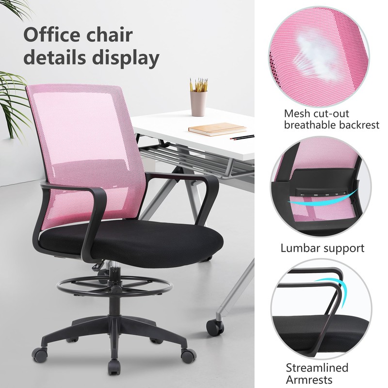 Drafting Chair Tall Office Chair Adjustable Height with Lumbar Support