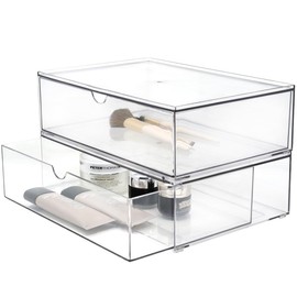 Youngever 2 Pack Large Stackable Organizer Drawers, Stackable Makeup Organizer, Stackable Makeup Storage, Clear Cosmetic Organizers, Makeup Organizer Drawers (12" x 7.5" x 3.5")