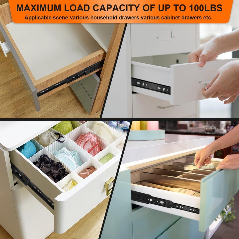 12 inch Drawer Slides 4 Pairs (8pcs) 3 fold Full