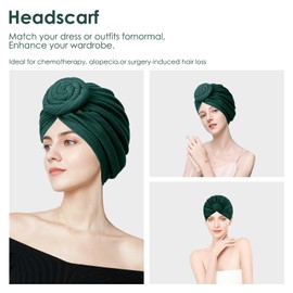 Adorila Stretch Turban Hats for Women, Reusable Washable Pre Tied Head Scarves, Soft Breathable Headwraps for Keep Hair Style Cap, Sleep Hat (Green), Green, One size