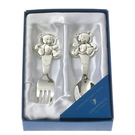 Baby's Silver Plated Teddy 'Fork & Spoon' - Christening Gift Set