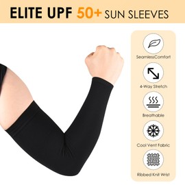 SUXEOTS Cooling Arm Sleeves for Men and Women, UV Sun Protection Sleeves for Outdoor Sports, Elastic Compression Sleeves (Black)