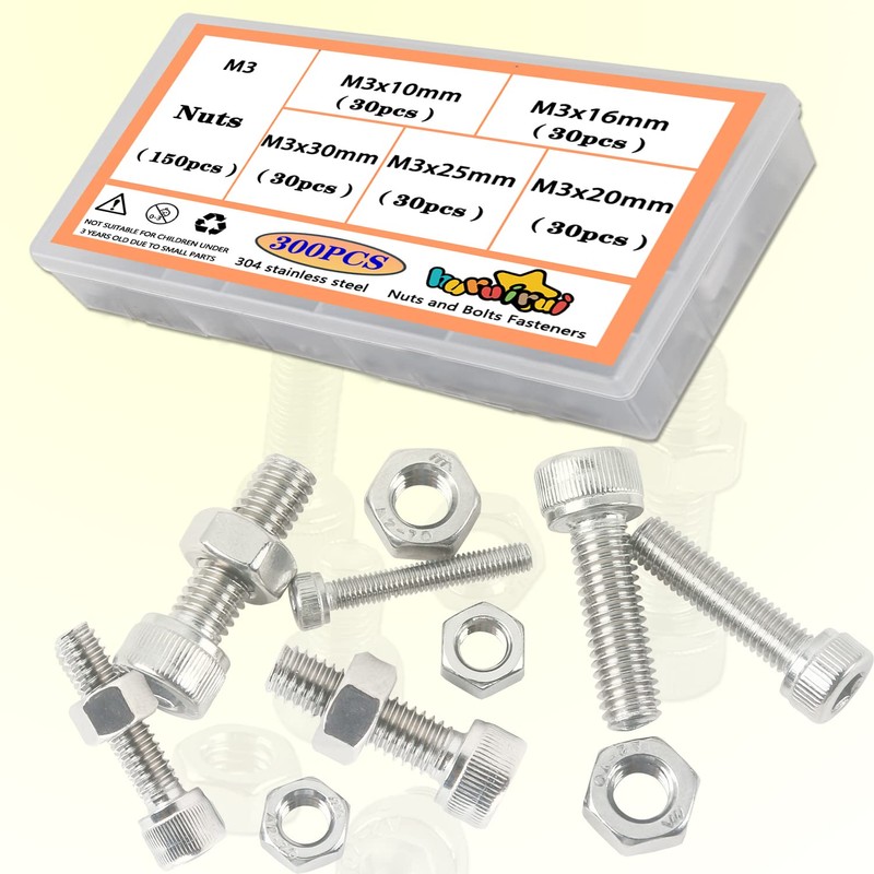 huruirui M3 Hex Socket Head Cap Screws - 304 Stainless