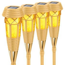 Evelynsun Solar Outdoor Lights – Torches with Flickering Flame for Garden Decor, Waterproof Garden, Outdoor Patio & Pathway Yard Decorations with Flame Torches - 4 Pack