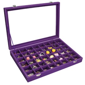 Vicoter Velvet Jewelry Tray 48 Compartments Jewelry Display Organizer with Transparent Cover Rings, Earrings, Necklaces, Pendants Storage Box for Girls, Wives, Mothers, Women