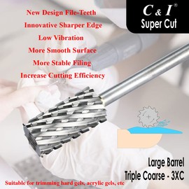 C & I Nail Drill Bit, Super Cut Edition – Upgrade File Teeth, Large Barrel, Professional E File for Electric Nail Drill Machine, Good to Remove Super-Hard Nail Gels (Triple Coarse -3XC)