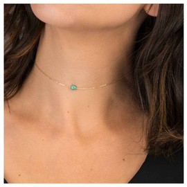 Yheakne Boho Turquoise Choker Necklace Silver Gemstone Pendant Necklace Chain Tiny Minimalist Necklace Vintage Chain Jewellery for Women and Girls (Silver)