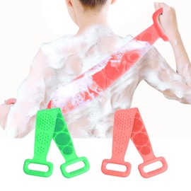 ICSTM Back Scrubber for Shower,2 Pcs Silicone Back Scrubber for Shower, Silicone Exfoliating Bath Body Brush with Handle for Mens and Womens (Pink/Green)