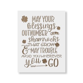 May Your Blessings Shamrock St Patricks Stencil - Reusable Stencils for Painting - Create DIY May Your Blessings Shamrock St Patricks Home Decor