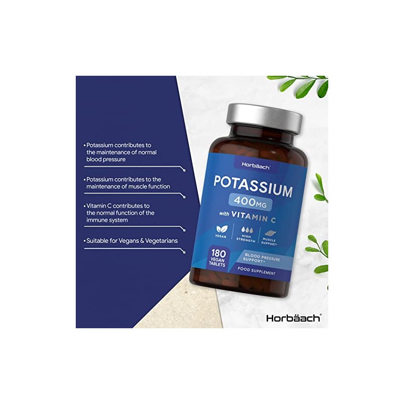 Potassium Supplement 400mg with Vitamin C | 180 Vegan Tablets
