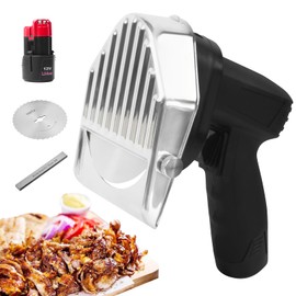 XXUNYNUIN Electric Cordless Gyro Cutter Portable Shawarma Doner Kebab Cutting Knife Machine Commercial Stainless Steel Gyros Sliced Knife with 2 Blades, 0-8mm Adjustable Cutting Thickness