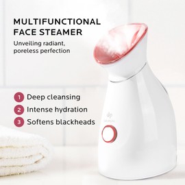 Facial Steamer Self-Care Gift Kit: Nano Ionic Face Steamer Deep Cleaning Unclogs Pores - Humidifier Hot Mist Spa Gifts for Women with 20 Skin Care Tools (Deep Cleansing Pore Refining)