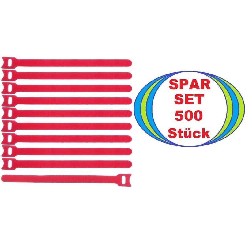 500 x Velcro Cable Ties 200 x 25 mm Red