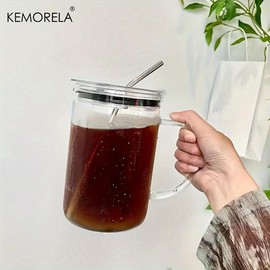 Large Glass with Lid and Straw, High Borosilicate Thin Glass, 33.81 Ounces Heavy Duty Glass Water Cup, Iced Coffee Cup, Summer Winter Drinkware, Durable Glass Cup:_X_1 Count