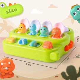 Interactive Pop Up Dinosaur Toy for Toddlers 1-3, Cause and Effect Toy Dino Figures Hide and Peek Toy for Baby 1 Year old Developmental Toy for Boys Girls 9-12 Month Christmas Easter Birthday Gift