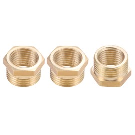 DTGN G3/8 Male x G1/4 Female Brass Pipe Fitting - 3 Pack - Good for Pipe Fittings - Brass Reducing Adapter - Gold Tone