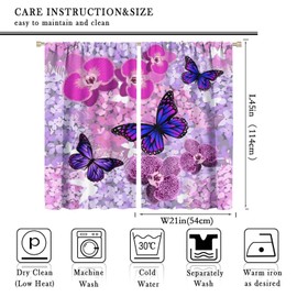 Butterfly Decor Curtains for Girls Boy Home Decor, Romantic Fantasy Butterflies Floral Thermal Insulated Drapes Darkening Window Curtain for Bedroom Living Room Set 2 Panels,42x45 Inches