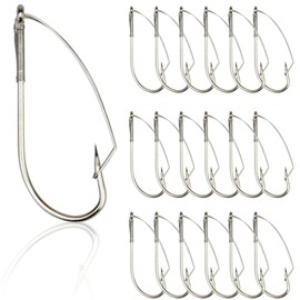 20pcs Weedless Fishing Hooks Worm Wacky Worm Hooks with Weed Guard for Soft Worm Baits Size 1/0 2/0 3/0 High Carbon Steel Fishing Hooks for Soft Lures